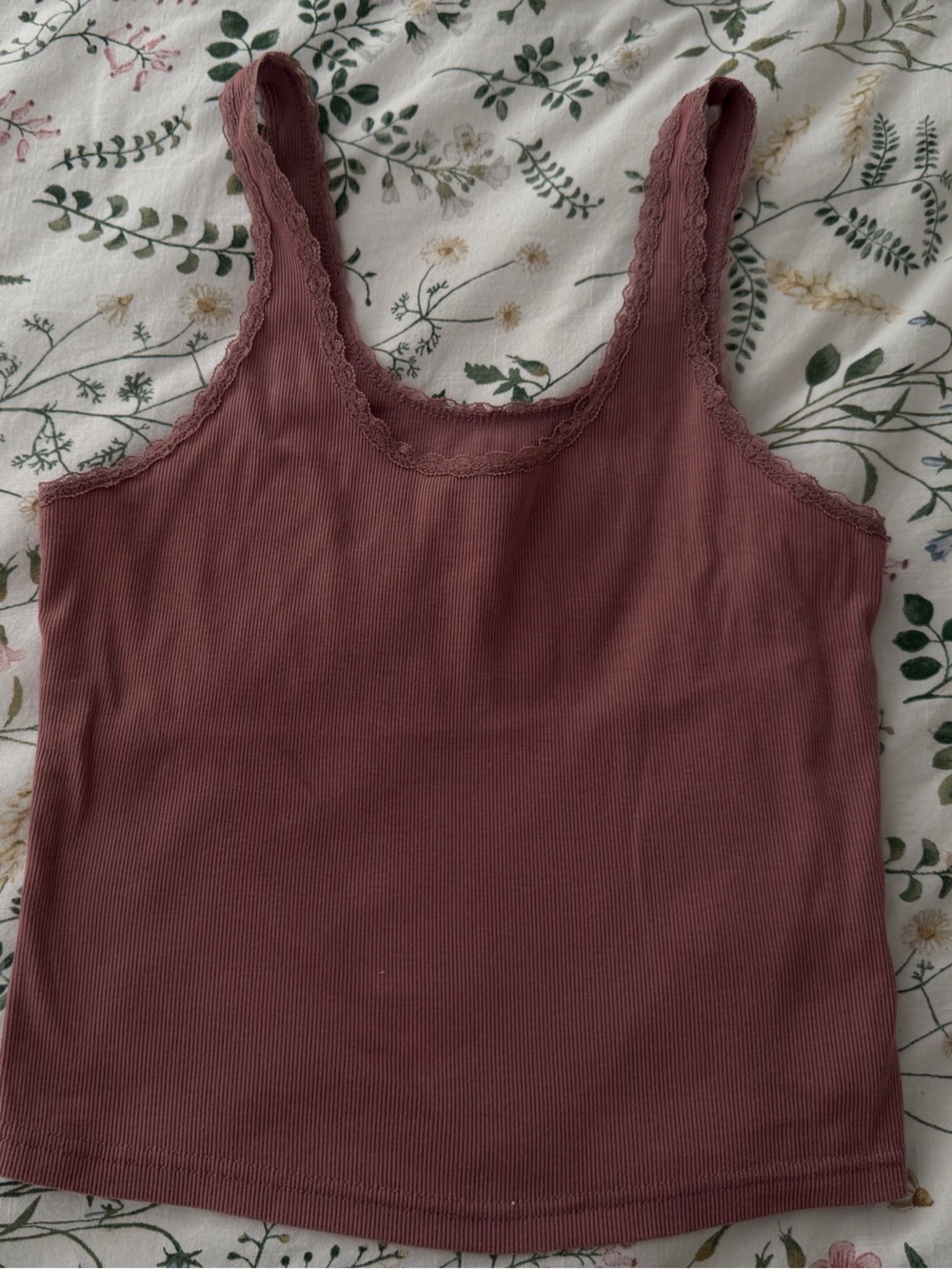 wild fable Ribbed Lace-Trim Tank Top — Mauve